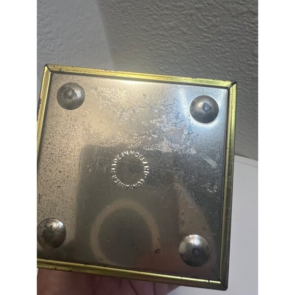 Vintage Holland Floral Tin Tea Caddy With Lid & Gold Accents - Picture 3 of 7